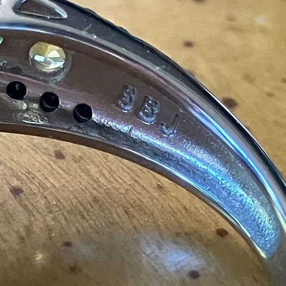 Natural Peridot Black Spinel Sterling Silver Ring Size 8 - Picture 7 of 10